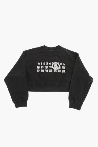 MM6 Felpa Girocollo In Cotone Garzato Con Stampa Logo