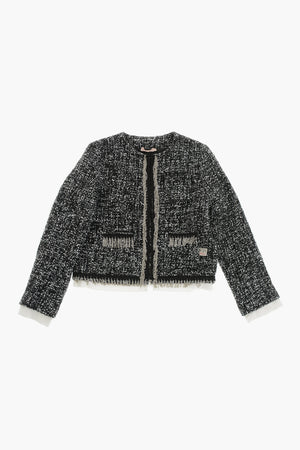 Zweifarbige Jacke mit offenem Vorderteil und Brusttasche
