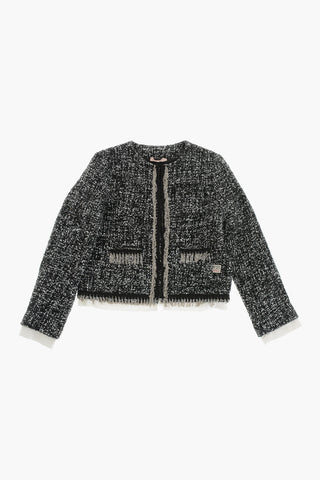 Zweifarbige Jacke mit offenem Vorderteil und Brusttasche