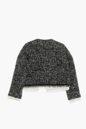 Zweifarbige Jacke mit offenem Vorderteil und Brusttasche