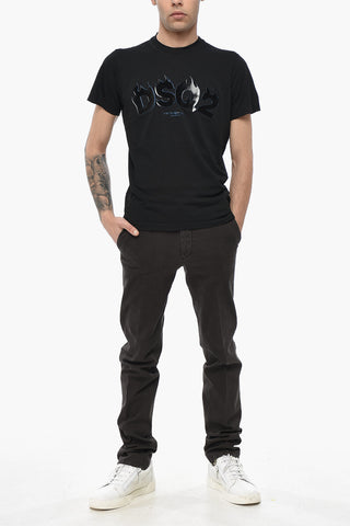 Cigarette-Fit-T-Shirt aus Baumwolle mit geprägtem Logo