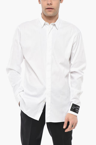 Camicia in Popeline di Cotone con Abbottonatura Nascosta e Dettaglio a Contrasto