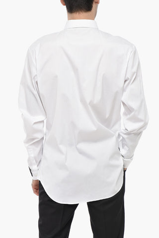 Camicia in Popeline di Cotone con Abbottonatura Nascosta e Dettaglio a Contrasto