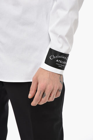 Camicia in Popeline di Cotone con Abbottonatura Nascosta e Dettaglio a Contrasto