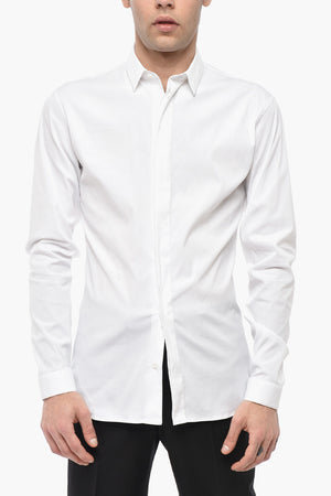 Camicia in Popeline di Cotone con Abbottonatura Nascosta