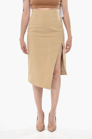 Mixed Linen Midi Skirt With Side Zip