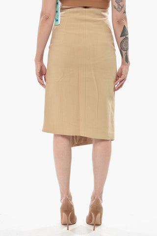 Mixed Linen Midi Skirt With Side Zip