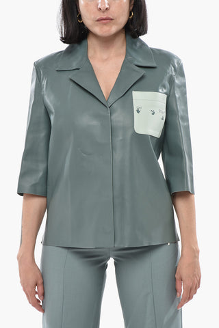 LEATHER Bowling Leather Shirt With Contrast Pocket