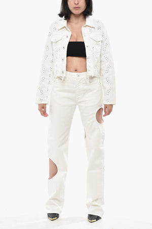 DENIM Jean Eyelet Cropped Jacket