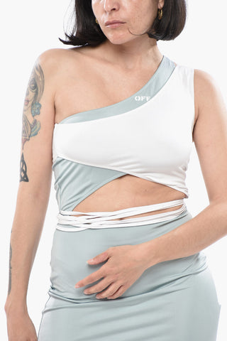 Zweifarbiges Midikleid mit Schnürdetail