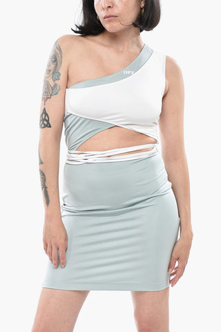 Zweifarbiges Midikleid mit Schnürdetail