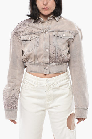 SEASONAL Cropped Jeansjacke mit Strass