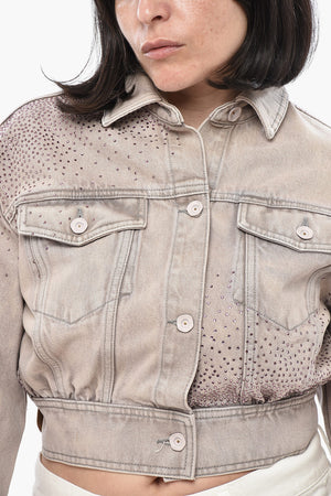 SEASONAL Cropped Jeansjacke mit Strass