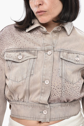 SEASONAL Cropped Jeansjacke mit Strass