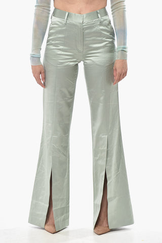 Satin Bouclé Flared-Fit Pants With Ankle Slits