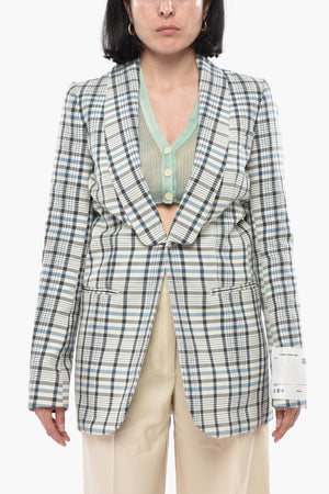 Loose Fit Cotton-Blend Blazer with Check Pattern