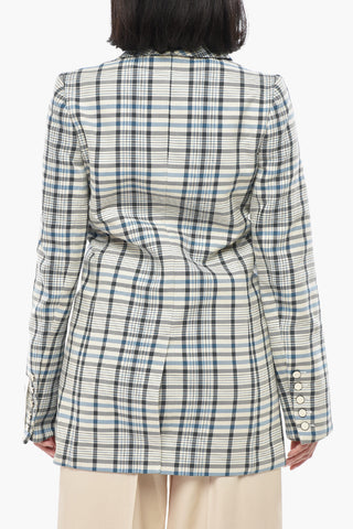 Loose Fit Cotton-Blend Blazer with Check Pattern