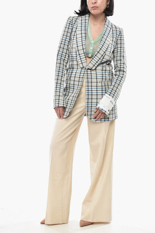 Loose Fit Cotton-Blend Blazer with Check Pattern