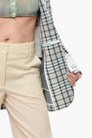 Blazer Loose Fit in Misto Cotone con Motivo a Quadri
