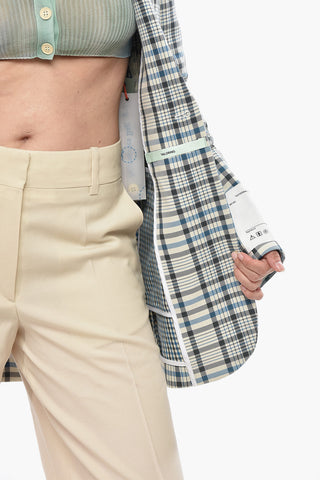 Loose Fit Cotton-Blend Blazer with Check Pattern