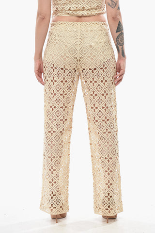 Crochet Cotton-Blend Palazzo Pants With Side Zip