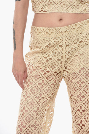 Palazzo-Hose Aus Baumwoll-Mix Mit Häkelbesatz Und Seitlichem Reißverschluss