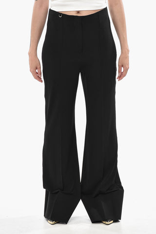 Stretch Fabric Bootcut Pants With Stiff Turn-Up