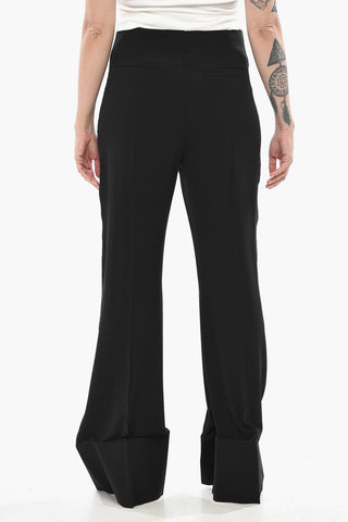 Stretch Fabric Bootcut Pants With Stiff Turn-Up