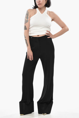 Stretch Fabric Bootcut Pants With Stiff Turn-Up