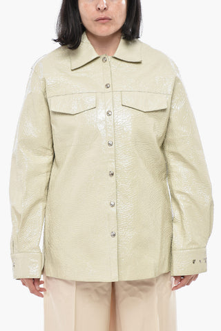 LEATHER Boxy-Fit-Overshirt Mit Knitterigem Lackeffekt