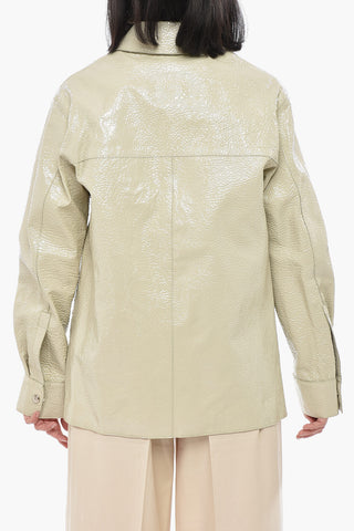 LEATHER Boxy-Fit-Overshirt Mit Knitterigem Lackeffekt