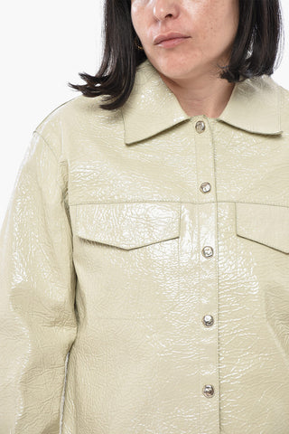 LEATHER Boxy-Fit-Overshirt Mit Knitterigem Lackeffekt