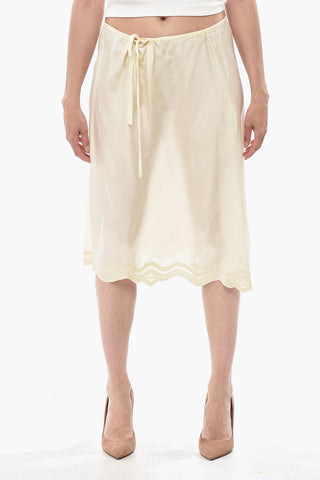 Silk Trapeze Skirt with Embroidered Trim