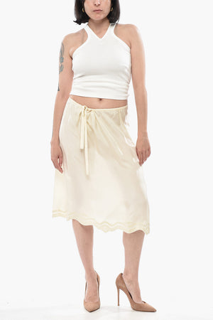 Silk Trapeze Skirt with Embroidered Trim