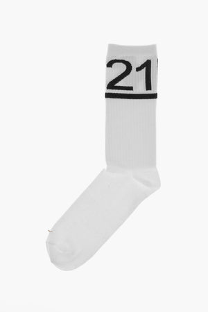 Cotton Long Socks With Contrast Logo