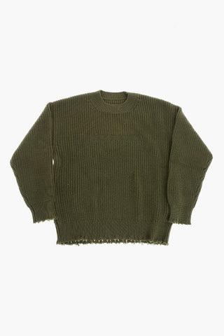 MM6 Cotton Crewneck Sweater With Fringed Hem