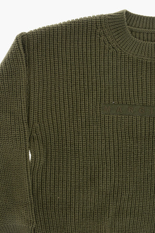 MM6 Cotton Crewneck Sweater With Fringed Hem