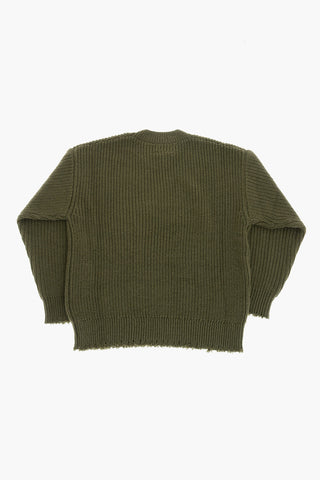 MM6 Cotton Crewneck Sweater With Fringed Hem