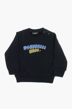 Brushed Cotton Crewneck Sweatshirt With Printed Logo