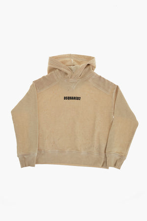 Felpa Hoodie in Cotone Garzato Effetto Vintage