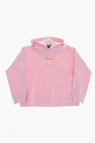 Solid-Color Hoodie With Heart-Shaped Decorative Detail