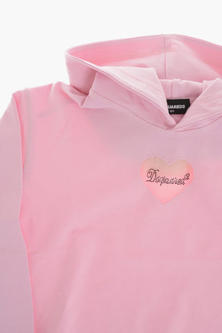 Solid-Color Hoodie With Heart-Shaped Decorative Detail