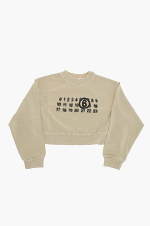 MM6 Cropped-Fit Crewneck Sweatshirt with Printed Logo