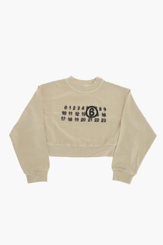MM6 Cropped-Fit Crewneck Sweatshirt with Printed Logo