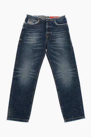 Stonewashed Jeans With Frayed Hem