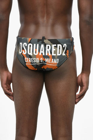 Costume da Bagno Slip Motivo Camouflage con Logo Stampato