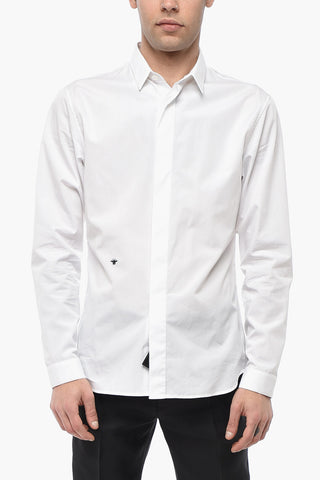 Solid Cotton Poplin Shirt with Contrast Embroidery