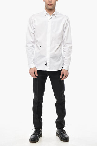 Solid Cotton Poplin Shirt with Contrast Embroidery