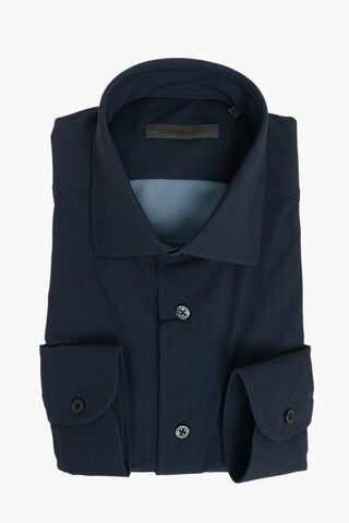Wrinkle-Free Herringbone Stretch Fabric Shirt with French Collar