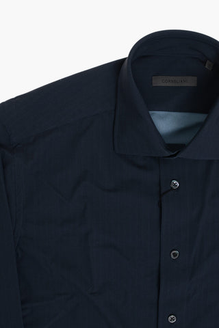 Wrinkle-Free Herringbone Stretch Fabric Shirt with French Collar